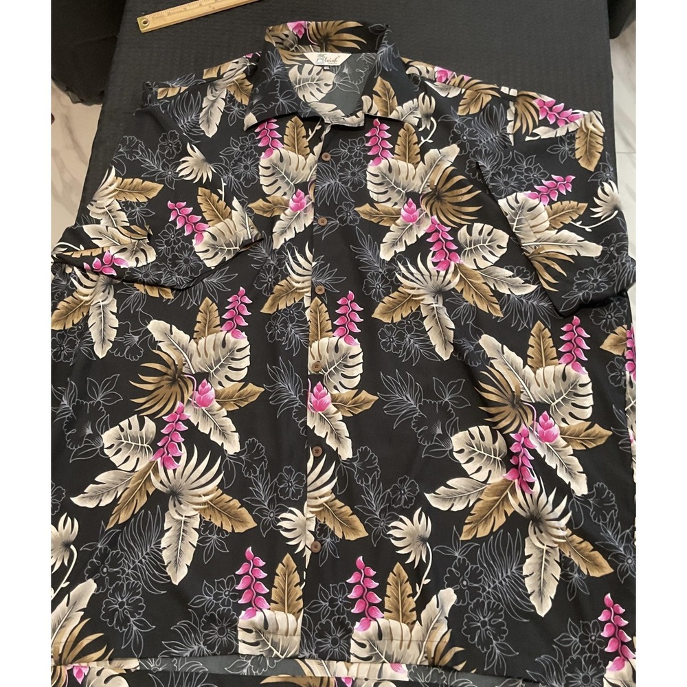 Alvish Shirt Mens 4XL Black Hawaiian Floral Short Sleeve Button Up Polyester
